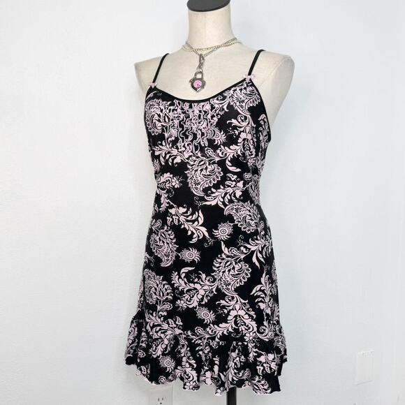 Y2K Coquette Pink Baroque Ruffle Slip Dress Size Small - Picture 1 of 5